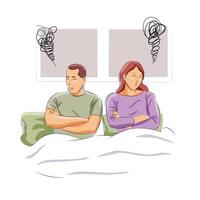 Man and Woman in bed angry stop refuse talking disappoint not happy relationship, family trouble vector