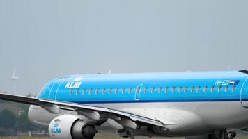 AMSTERDAM, THE NETHERLANDS JULY 25, 2017 - KLM Cityhopper Embraer ERJ 190 PH EZY accelerate before departure at runway 36L Polderbaan. Shiphol Airport, Amsterdam, Holland video