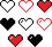 pixel heart set icon on white background. red heart pixel logo. 8 bit health heart sign. vintage love symbol. flat style. vector
