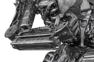 Closeup War machine sculpture made from scrap metal