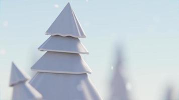 4k Animation Video. Pine trees covered with snow while snowflakes falling. Winter scene. video