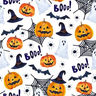 Watercolor halloween seamless pattern hand drawn autumn party background