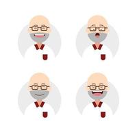 plano, calvo, viejo, anciano, hombre, macho, feliz, avatar, conjunto vector