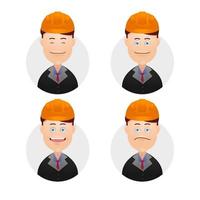 Set funny wacky face business engineer professional expression avatar vector