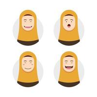 Yellow hijab hijaber avatar with face expression set illustration vector