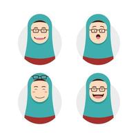 Blue tosca hijab hijaber wears eyeglasses avatar photo with face expression set illustration vector