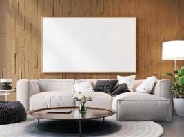 Poster Frame Mockup In Wall Scandinavian Living Room Interior photo