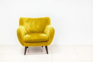 Minimal concept living interior with yellow sofa photo