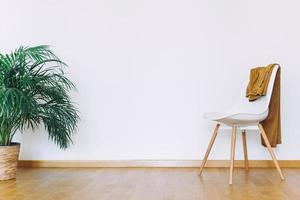 Wall mock up with houseplant and chair photo