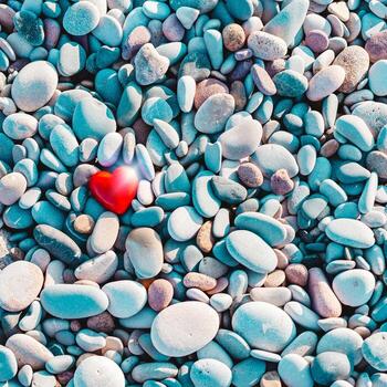 símbolo romántico de corazón rojo en la playa de guijarros foto
