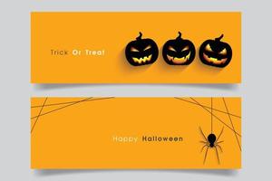 Banner set with Halloween pumpkin and spider. vector