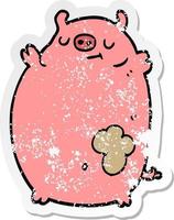 distressed sticker of a cartoon fat pig vector