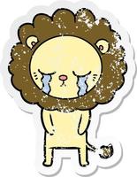 distressed sticker of a crying cartoon lion vector