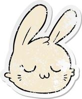 distressed sticker of a cartoon rabbit face vector