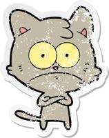 pegatina angustiada de un gato nervioso de dibujos animados vector