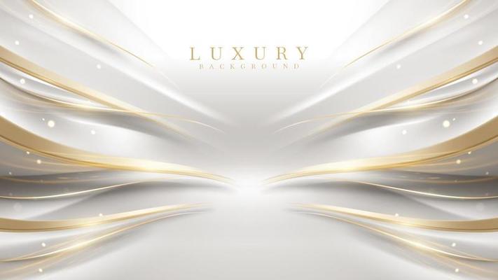 Luxury white background with golden line elements and curve light effect decoration and bokeh.