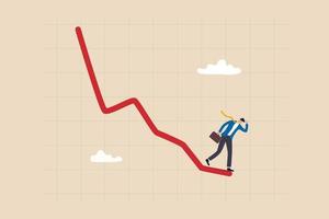 Economic recession, stock market plunge or falling down, cryptocurrency crash or financial crisis from inflation concept, businessman investor standing on falling down red graph look for bottom. vector