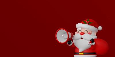 3d illustration Christmas banner, Santa Claus hold megaphone for advertisement photo