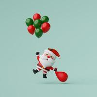 Santa Claus holding balloon and Christmas bag in hand, Merry Christmas, 3d render photo