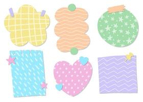 Cute pastel memo abstract texture pattern heart circle flower square rectangle cloud striped notes, blank notebooks, paper sticky notes, notepad, diary study scrapbook collection set bundle vector