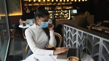 Woman working sitting in coffee shop
