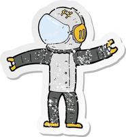 retro distressed sticker of a cartoon astronaut vector