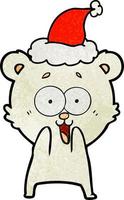 excited teddy bear textured cartoon of a wearing santa hat vector