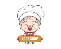 Cute grandmother chef cartoon. Grandma cooking logo vector art. People Food Icon Concept. restaurant and homemade culinary logo