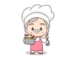 Cute grandmother chef cartoon. Grandma cooking logo vector art. People Food Icon Concept. restaurant and homemade culinary logo