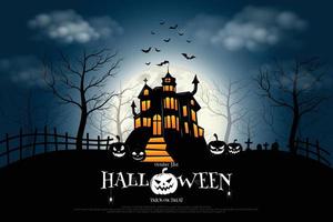 Castle, haunted house and ghost hands, tomb on full moon night. illustrator Vector Eps 10.