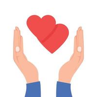 Hands holding red heart charity illustration. vector