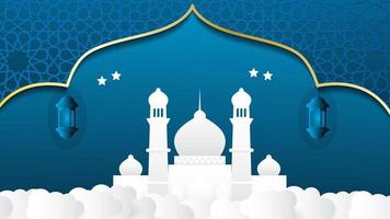 islamic banner with blue background and islamic pattern decoration vector