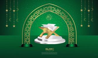 Green luxury islamic background with decorative ornament pattern vector