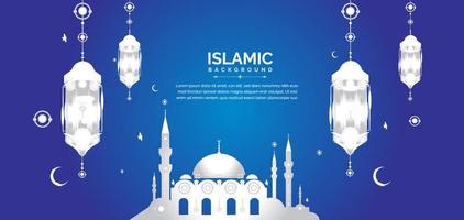 Ramadan kareem islamic white mosque greeting card vector
