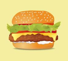 Classic Hamburger Isolated Illustration With Lettuce, Cheese And Tomato vector