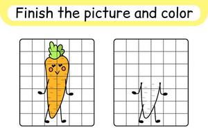 Complete the picture carrot. Copy the picture and color. Finish the image. Coloring book. Educational drawing exercise game for children vector