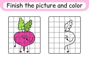 Complete the picture beetroot. Copy the picture and color. Finish the image. Coloring book. Educational drawing exercise game for children vector
