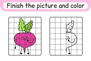 Complete the picture beetroot. Copy the picture and color. Finish the image. Coloring book. Educational drawing exercise game for children vector