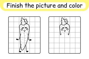 Complete the picture carrot. Copy the picture and color. Finish the image. Coloring book. Educational drawing exercise game for children vector