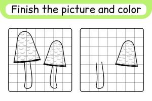 completa el cuadro seta coprinus. copiar la imagen y el color. terminar la imagen. libro de colorear. juego educativo de ejercicios de dibujo para niños vector