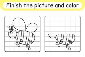 Complete the picture bee. Copy the picture and color. Finish the image. Coloring book. Educational drawing exercise game for children vector