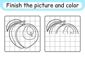 completa el cuadro melocotón. copiar la imagen y el color. terminar la imagen. libro de colorear. juego educativo de ejercicios de dibujo para niños vector