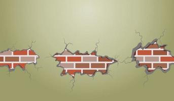 Cracked brick wall from old house construction with vector design illustration