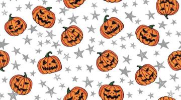 Halloween pumpkins and star pattern. Hand drawn illustration. vector
