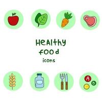 conjunto de iconos de estilo plano de concepto de comida saludable vector