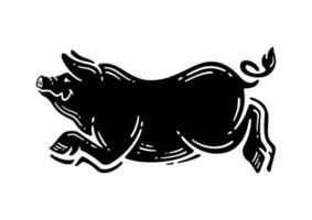 Black pig vector illustration in style retro