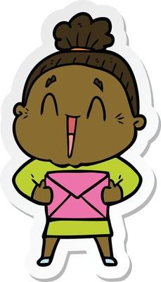 sticker of a cartoon happy old lady