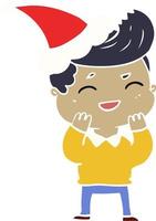 flat color illustration of a man laughing wearing santa hat vector