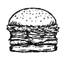 burger illustration in paint brush drawing style vector