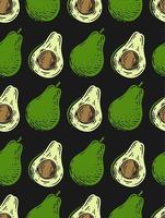 seamless pattern of Avocado fruits in doodle vintage style. vector